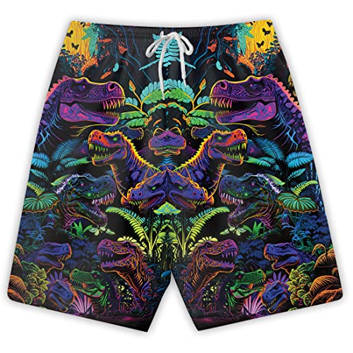 Dinosaur Mens Swim Trunks - T Rex Swimming Trunks for Men - Drawstring Beach Shorts, Mens Swim Shorts Series 8