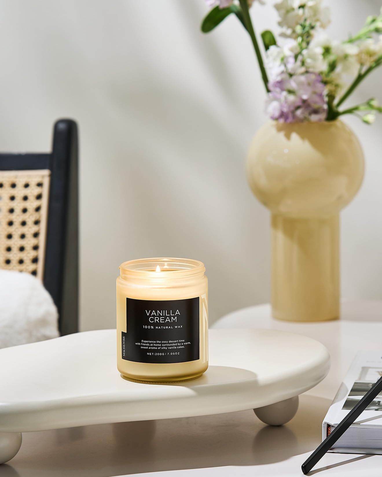 M&SENSE Vanilla Cream Organic Soy Strong Scented Candles Gifts for Women Non Toxic 200g 50H Burn Time Highly Scented Candles for Men Small Jar Candle for Relaxation Stress Relief Home Decor - Image 2