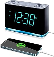 Emerson ER100301 SmartSet Alarm Clock Radio with Bluetooth V4.1, USB Charging, 1.4" Cyan LED Display & Night Light
