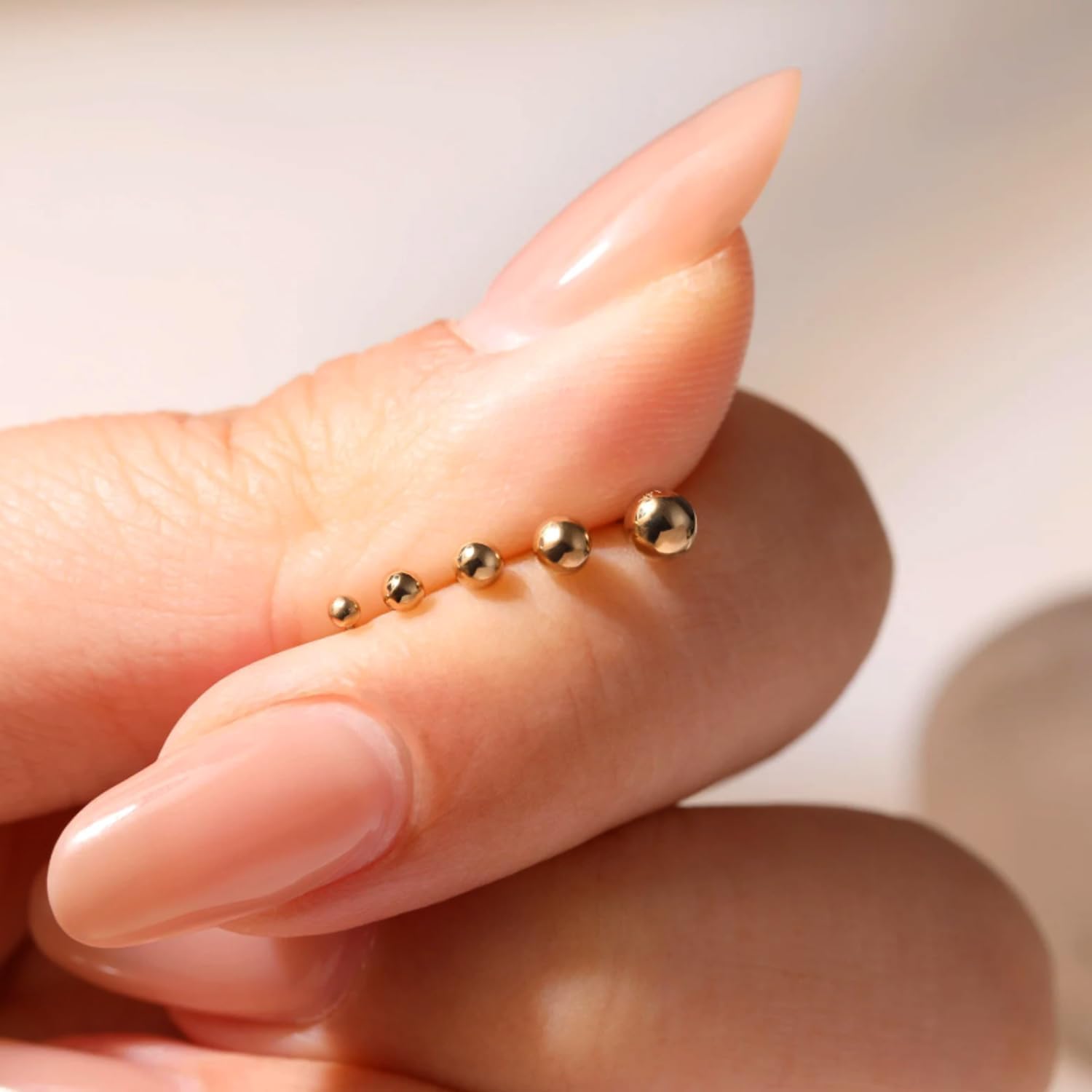 14K Real Yellow Gold Ball Stud Earrings - Image 5