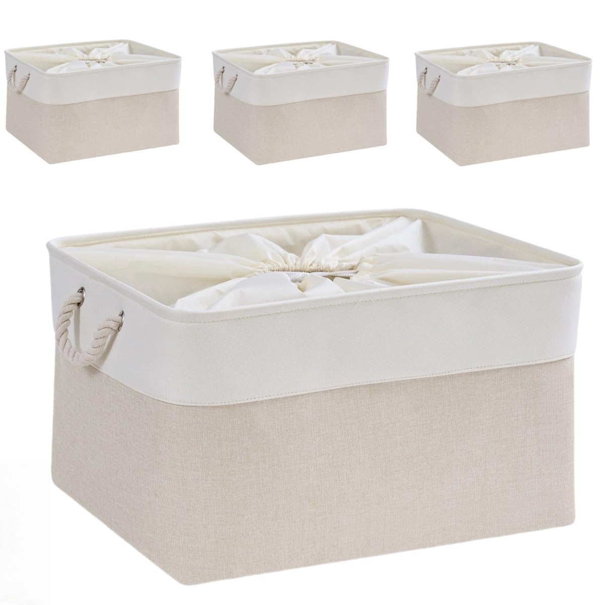 Mangata Caja de almacenamiento, cesta de almacenamiento de tela gruesa con asas y cordón para ropa, estantes, armario, hogar (XXL, 4 unidades)