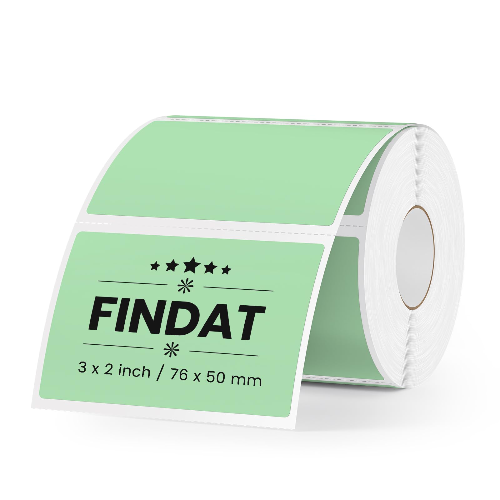 FINDAT Green Thermal Labels 2 × 3 Inch Vinyl Rectangular Waterproof Direct Printer Sticker Self-Adhesive Perforated Name Tag for Logo DIY QR Design