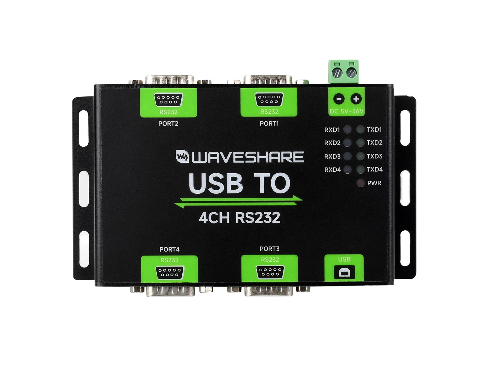 Waveshare Industrial Isolated USB to 4CH RS232 Converter (DB9 Male Interface), Adopts Original FT4232HL Chip, Features High-Speed&Stable Communication, Compatible with Mac/Linux/Android/Windows, etc