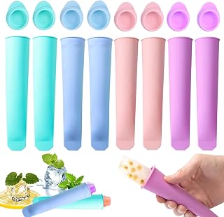 Silicone Ice Moulds, Pack of 8 Water Ice Lolly Colourful, with Attached Lids, Freezer Tube, Frozen I-ce Lolly Forms Reusable Dishwasher Safe Easy Clean No Mess, for Your Kids