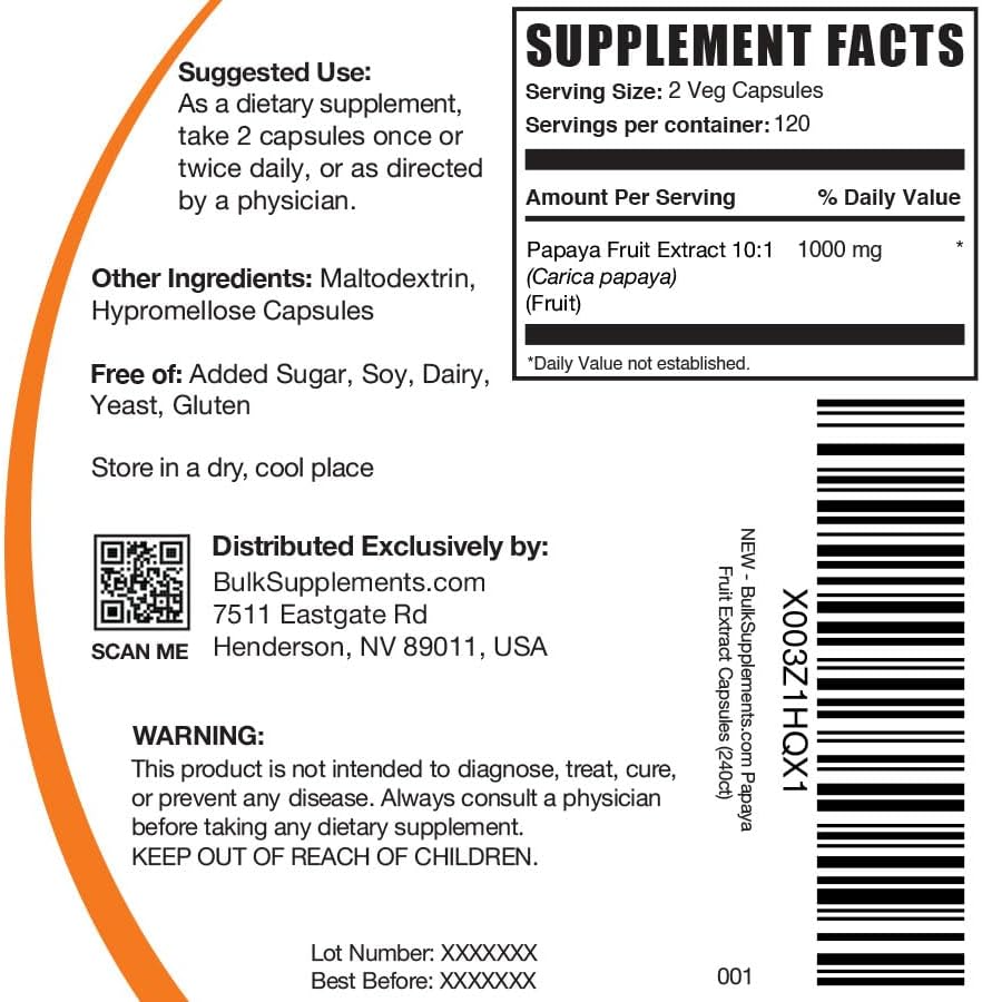 Miniatura 2 de BULKSUPPLEMENTS.COM Cápsulas de extracto de fruta de papaya - de Carica Papaya, extracto de papaya - Vegano y sin gluten, cápsulas de papaya - 2