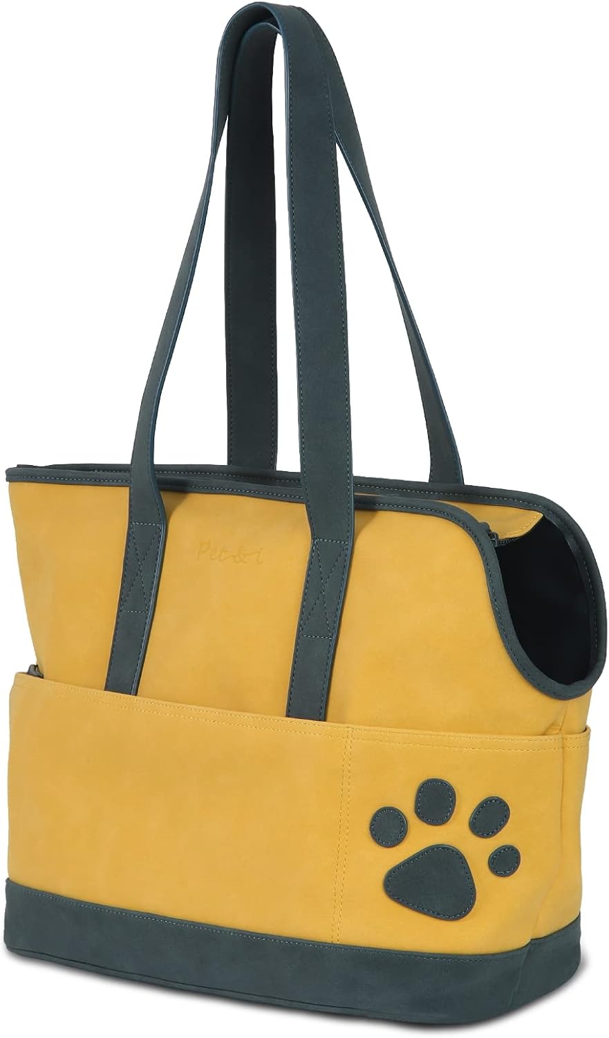 Pet&i Small Pet Carrier, Luxury Leather Dog Purse Carrier for Small Dogs, Medium Cats and 2 Kitten Cats up to 10 Lbs, Soft Cat Carrier for Traveling, Yellow