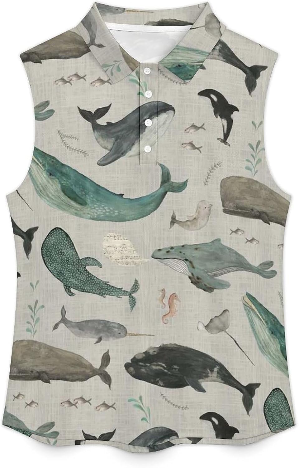 Whale Song Print Women's Golf Shirt Sleeveless Polo Shirts Tank Tops Blouses Tennis T-Shirts Casual