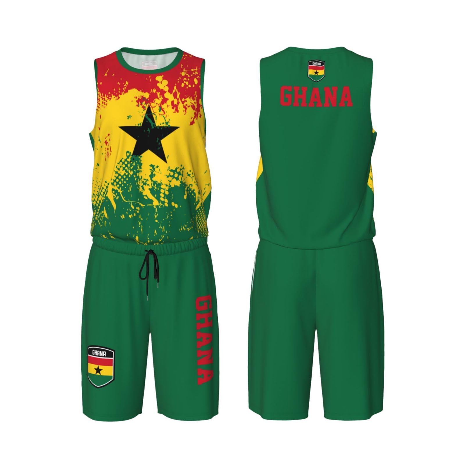Ghana Flag Grain (2) Basketball Jersey Uniform Suit for Men Women Adults Training Athletic Set