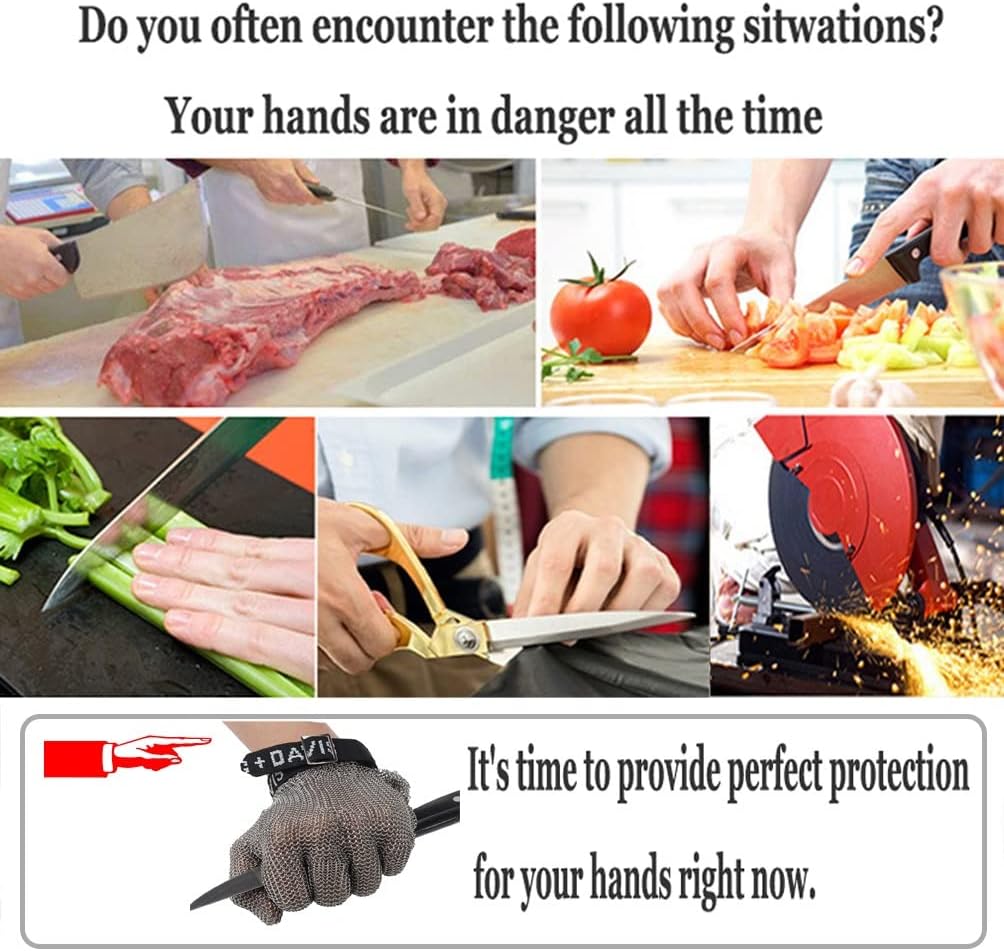 Stainless Steel Cut Resistant Chain Gloves, Kitchen Gardening Men Women Safe Work Cut Resistant Gloves (Size : 1pcs/L)