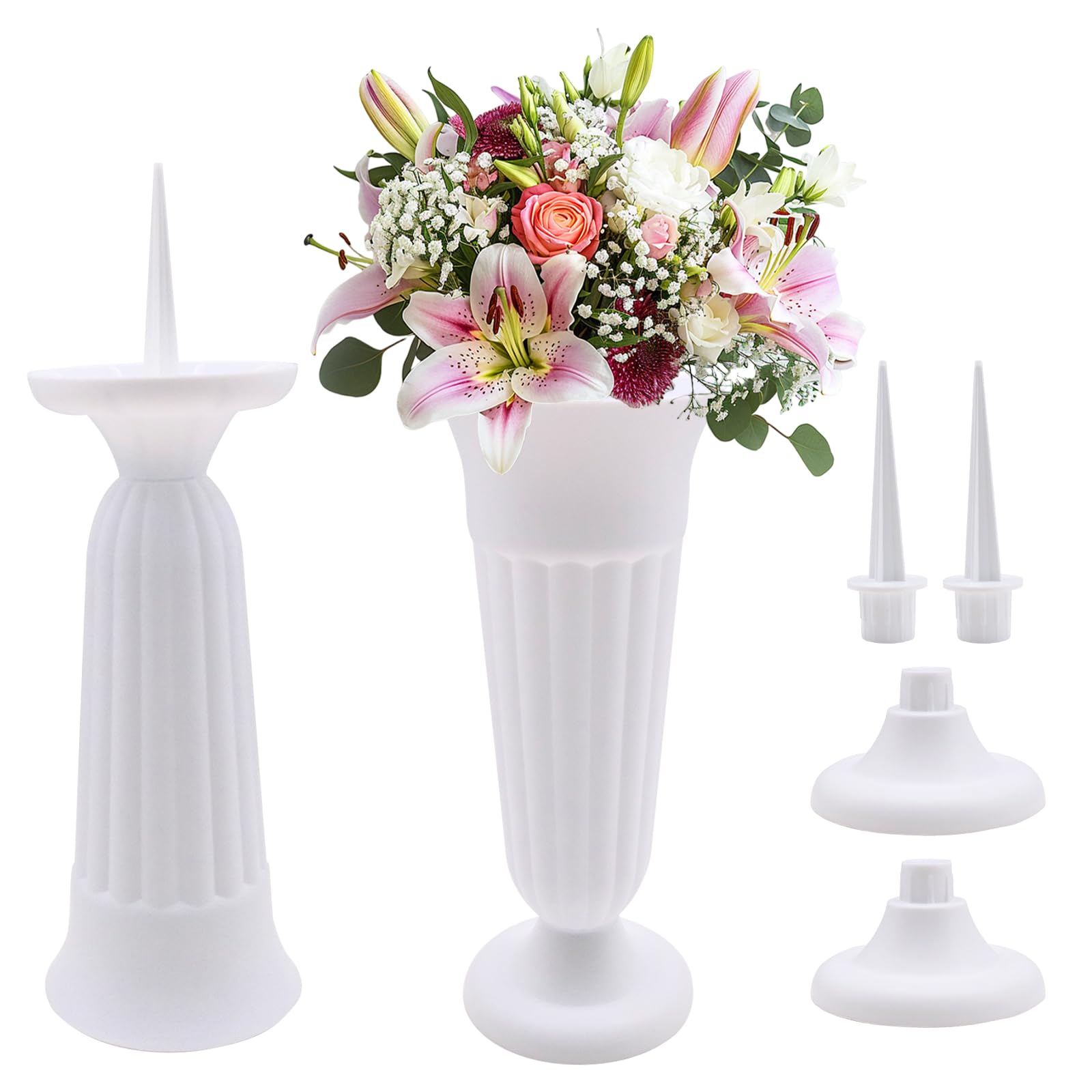 Jarrón para Tumba con estaca, jarrón de Cementerio de 2 Piezas con Base y estaca de 11 cm, jarrones para tumbas de plástico de 21 x 10 cm