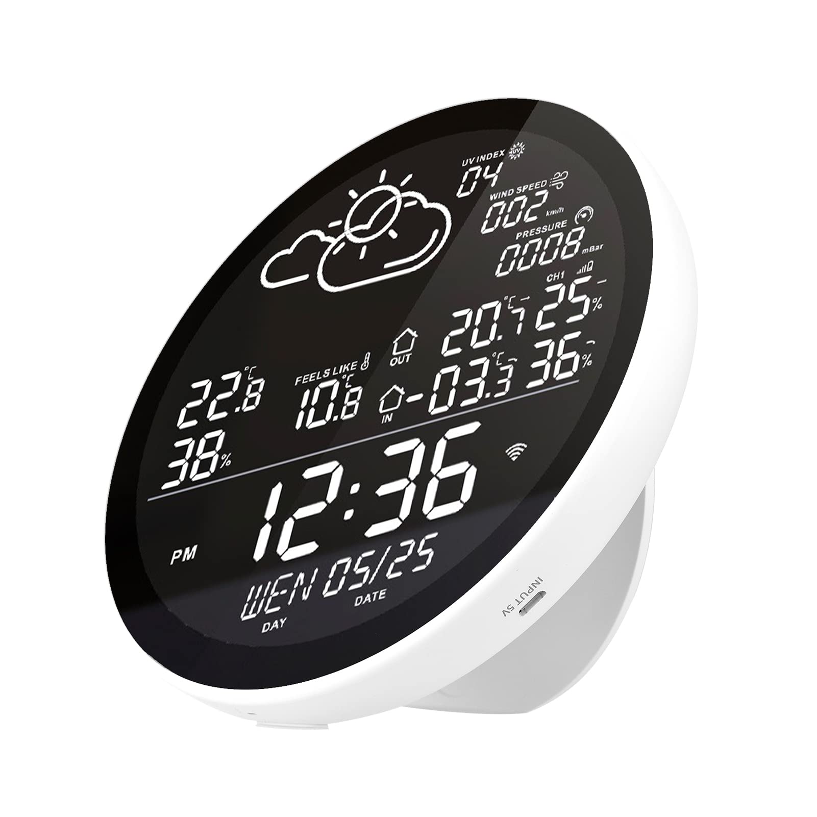 WIFI Smart Weather Station z dużym ekranem LCD Zegar Temperatury wilgotności wielofunkcyjnej Higrometr wilgotności pogodowej z 3 czujnikami Alerts do biura domowego (With 1 Auxiliary Machine)