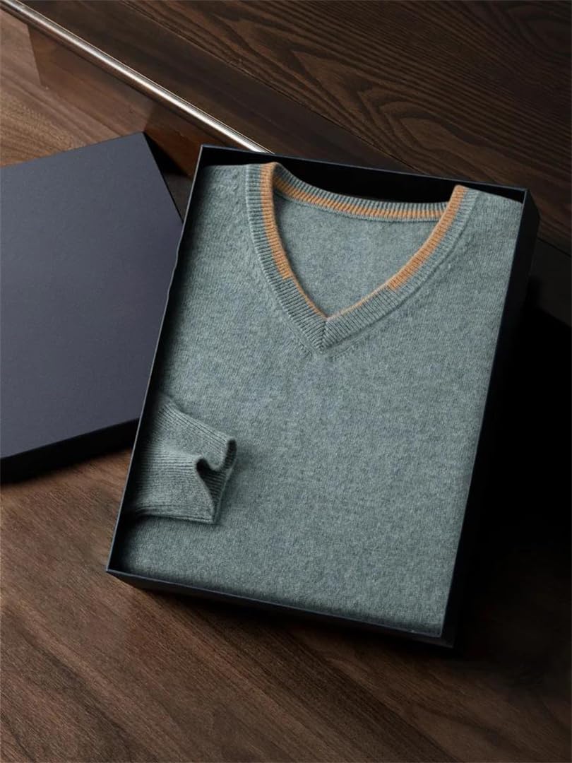 Suéter de manga larga para hombre, 100 % cachemira, cuello en V, para primavera, otoño, talla grande