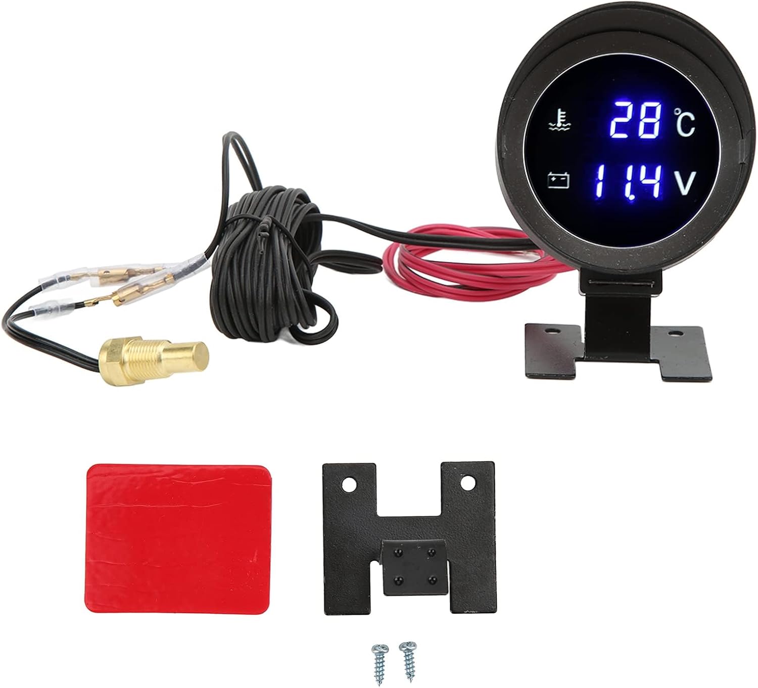 Electrical Water Temperature Gauge, Motorcycle Thermometer LED Voltmeter with Blue Light for Car Motorcycle ATV