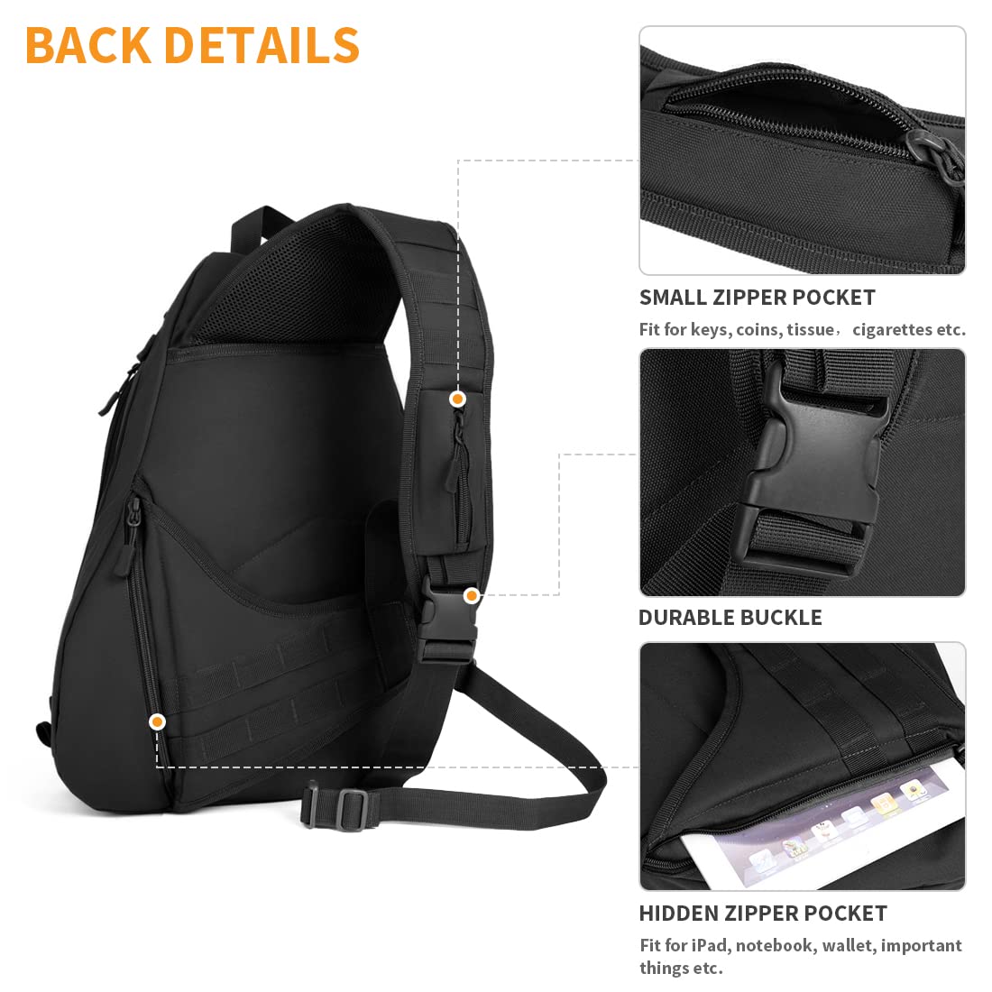 HUNTVP Sac de Poitrine,Sac à Dos Homme Tactique Militaire Molle Backpack Multifonction en Nylonpour Voyage Randonnée Camping Trekking Excursion Sport Chasse Cyclisme