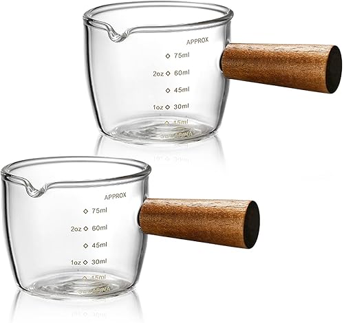 Miniatura 8 de Vaso de café expreso de una sola boquilla con mango de madera, taza medidora triple jarra de leche de repuesto para café barista, jarra de café y