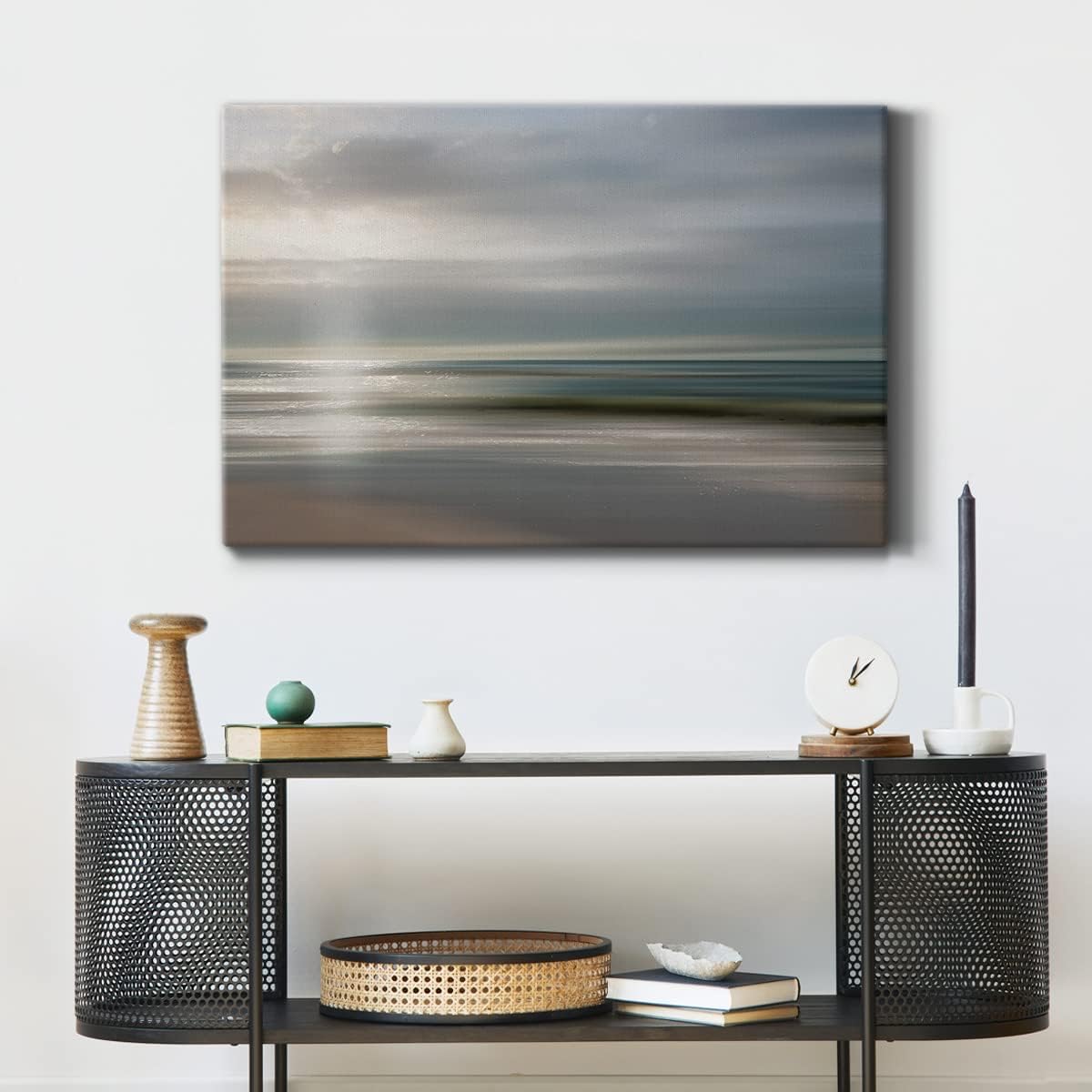 Renditions Gallery Canvas Nature Wall Art Decorations Paintings & Prints Serene Grey Ocean Reflection Wrapped Canvas Pictures for Bedroom Dining Living Room Office Home Kitchen Wall Hanging - 32"x48"