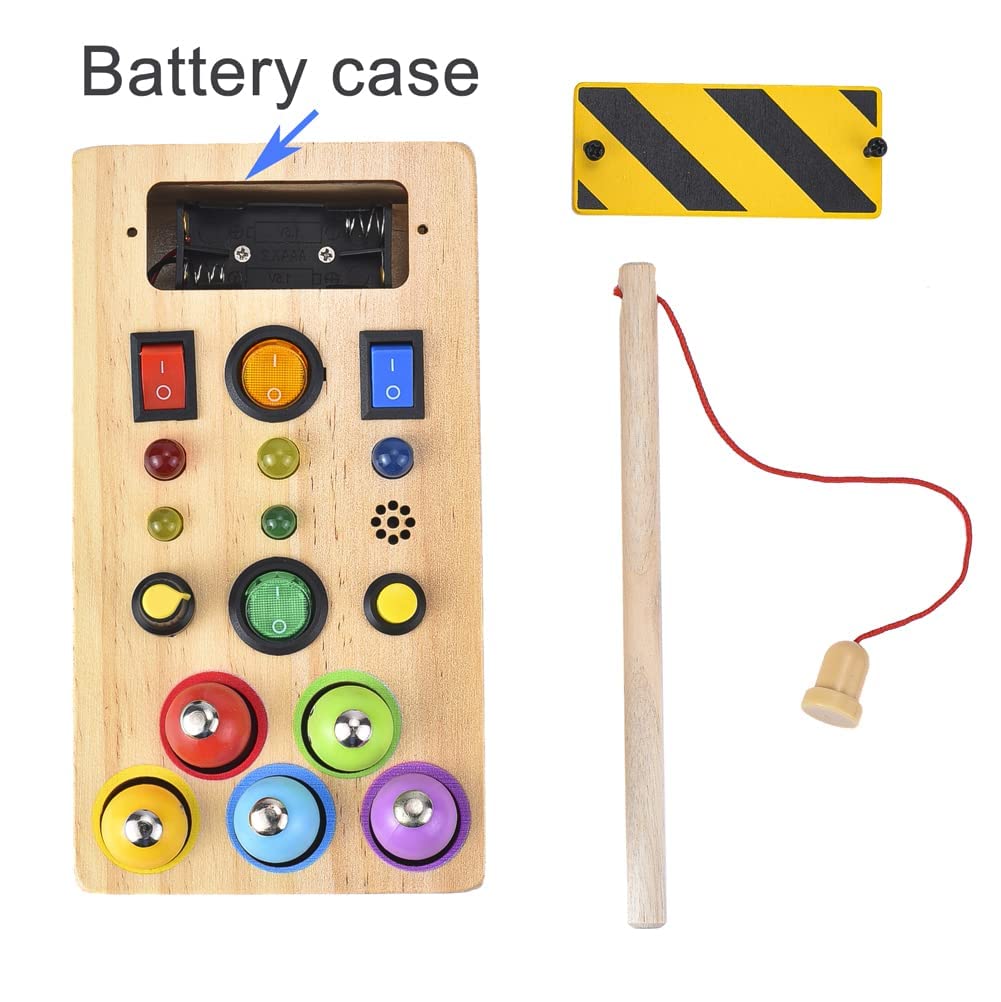 zalati Montessori Busy Board LED Light with Buttons Wooden Accessory Toy for Educational Activities Learning Games - Image 4
