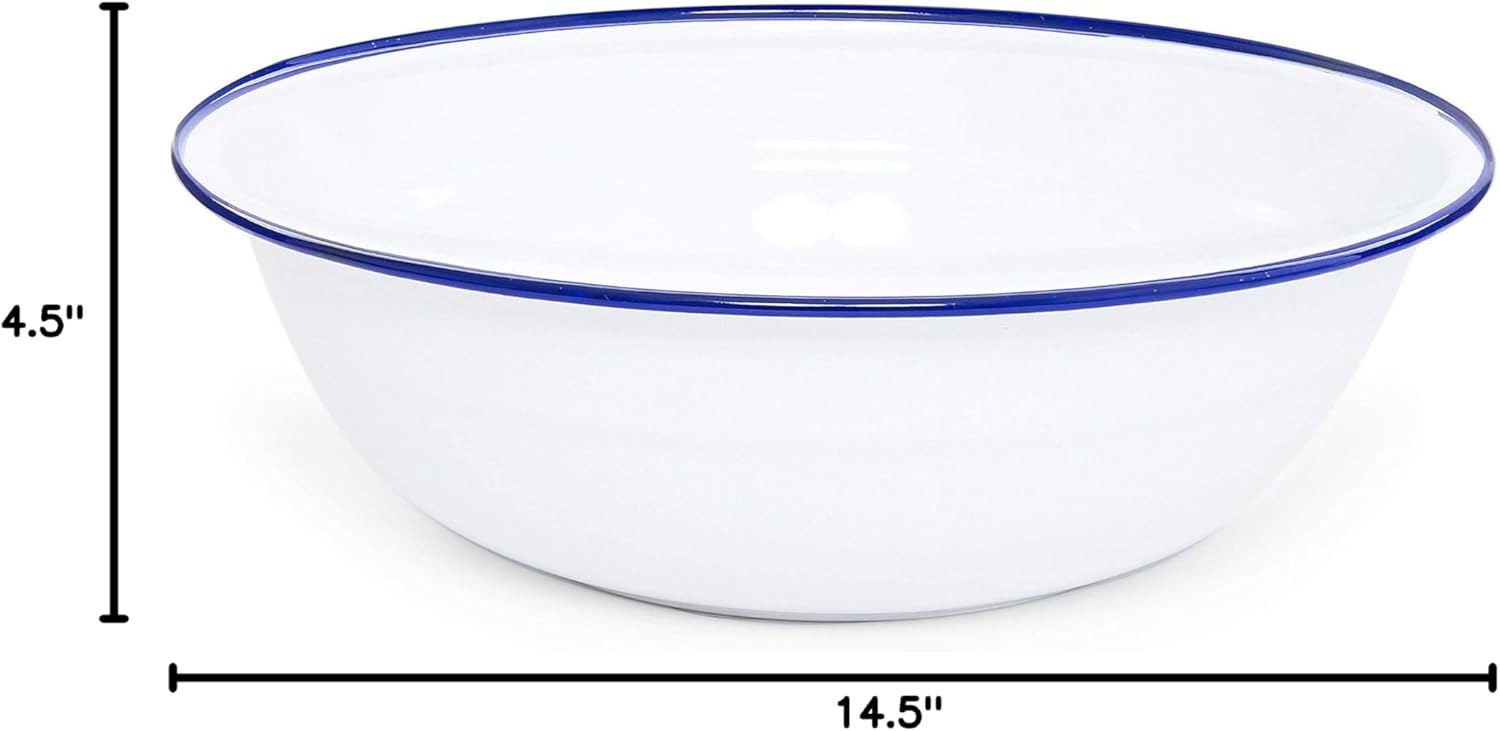 Enamelware Medium Basin, 8 quart, Vintage White/Blue (Single)