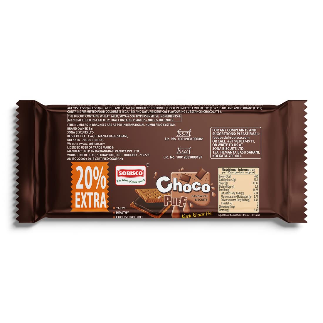 SOBISCO Choco Puff Sandwich Cream Biscuits Tasty Healthy and Cholesterol Free (60g) (Pack of 15) - Image 6 thumbnail