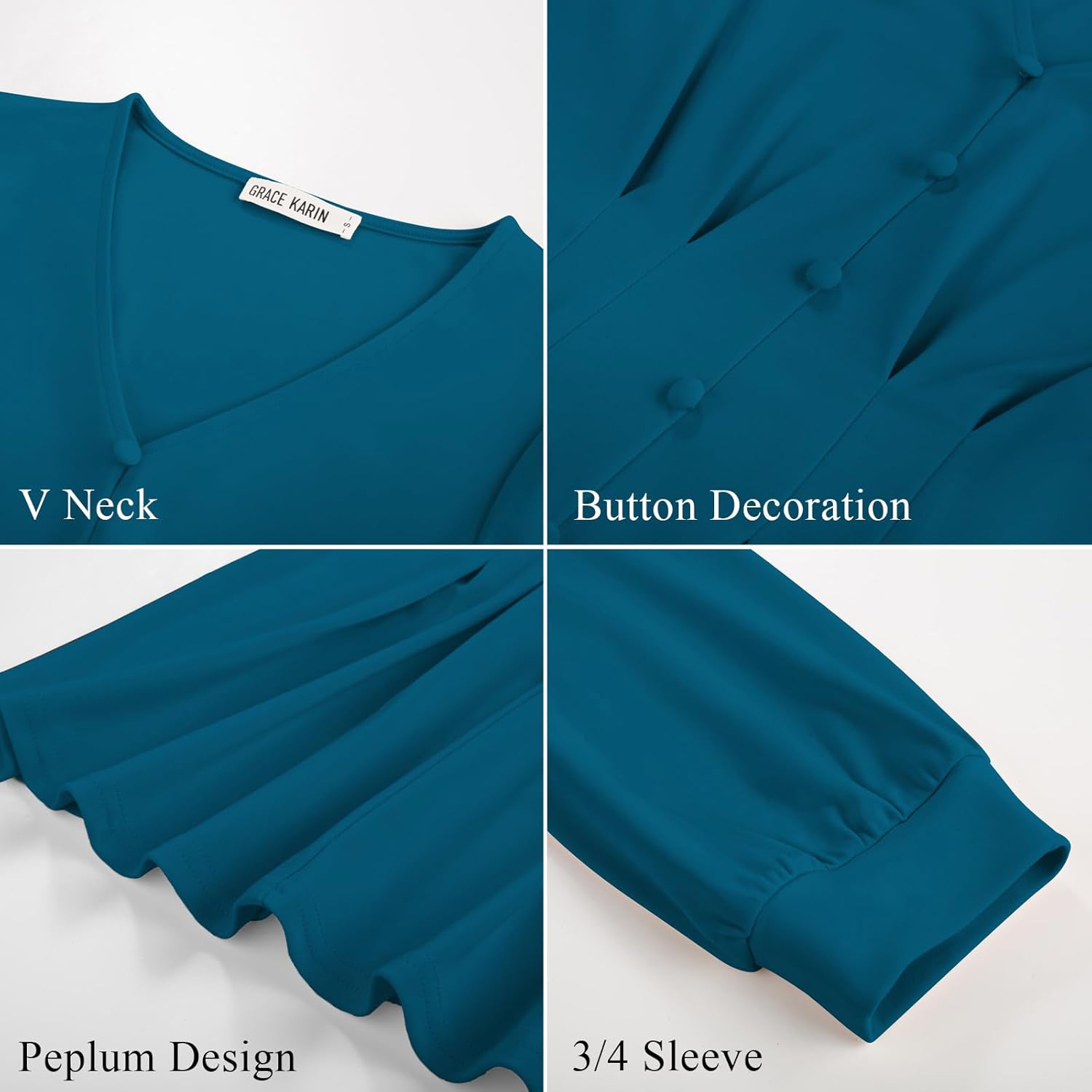 GRACE KARIN Women Business Casual Tops, 2026 Spring Trendy Dressy Blouses, 3/4 Sleeve Peplum Work Shirts V Neck Office Outfit - Image 5