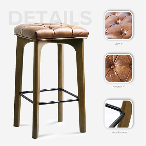 Miniatura 7 de Juego de 2 taburetes de bar de 24 pulgadas de altura de mostrador, taburetes de bar tapizados de piel sintética, taburetes de bar sin respaldo de