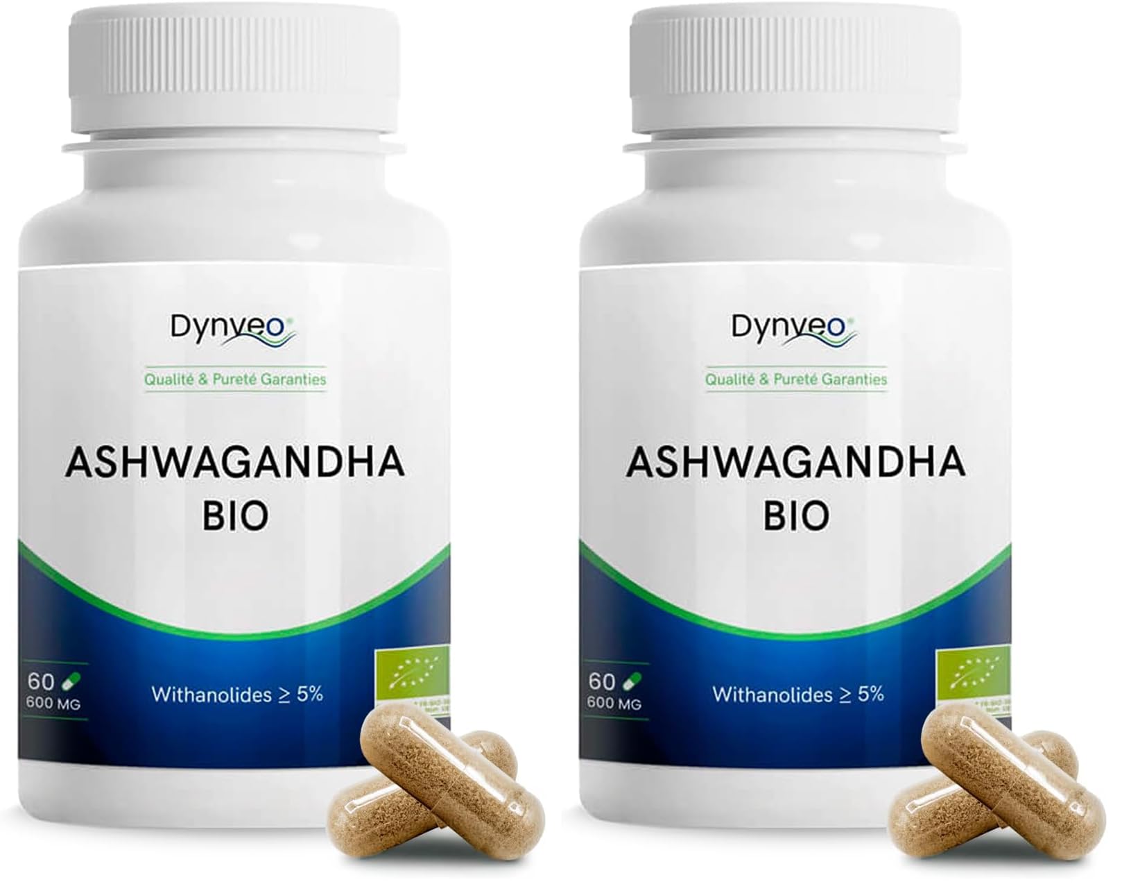 Ashwagandha BIO KSM-66 - Haute Concentration - Withanolides 5% - Stress, Énergie & Sommeil - Complément Alimentaire Naturel - Plante Adaptogène - 60 Gélules (1 à 2 mois) - Dynveo (Lot de 2)