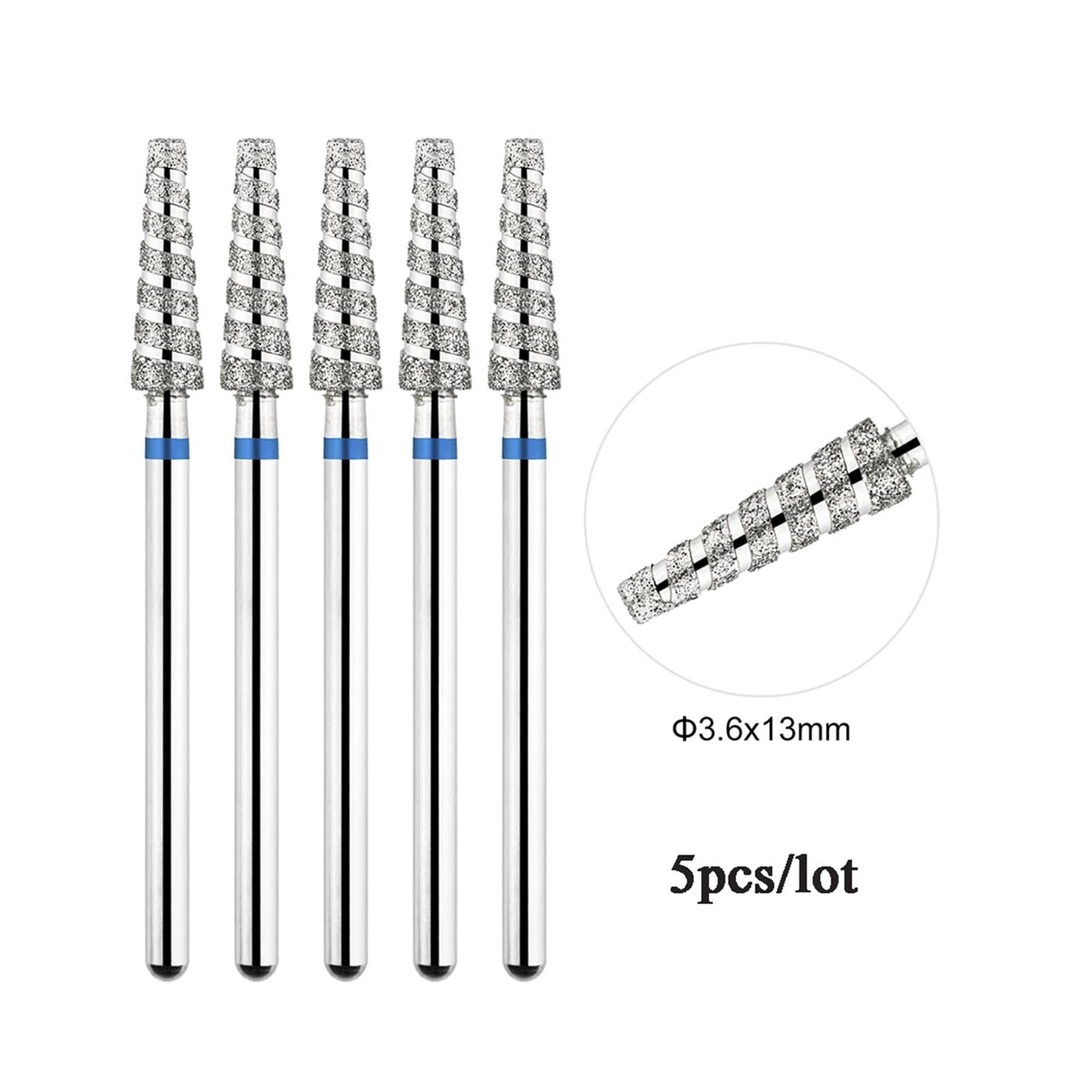 Set di punte per unghie per manicure, Fresa for unghie diamantata, gambo 3/32, confezione da 5 frese for manicure, accessori for fresa rotante(Tp-847lx-040b)