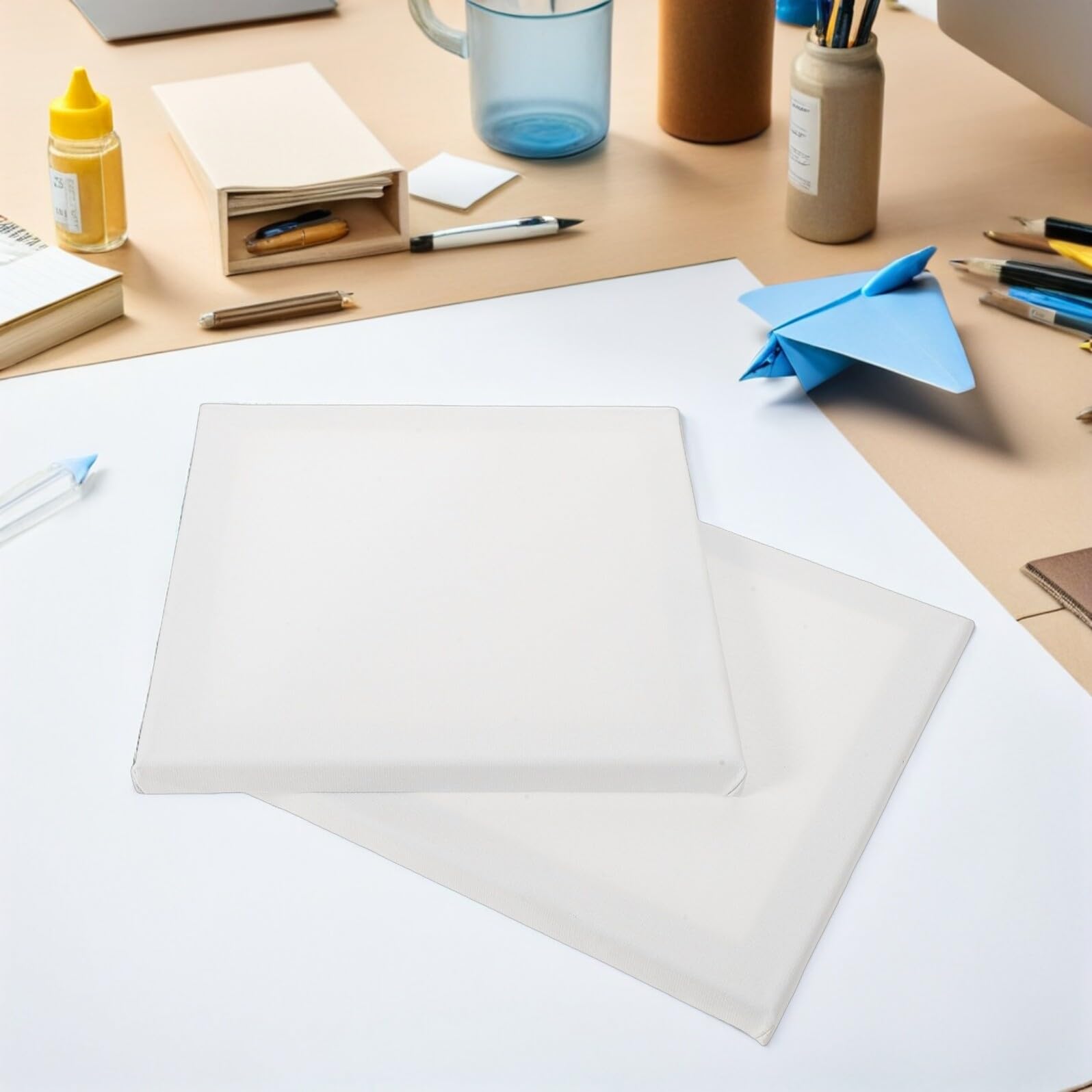Healvian 10 Pièces Lot de 10 Toiles D'artiste 20x20 Cm en Coton 100% Cadres en Bois Intégrés, Supports Vierges pour Peinture à L'huile et Acrylique, Kit de Toile pour Atelier Créatif et
