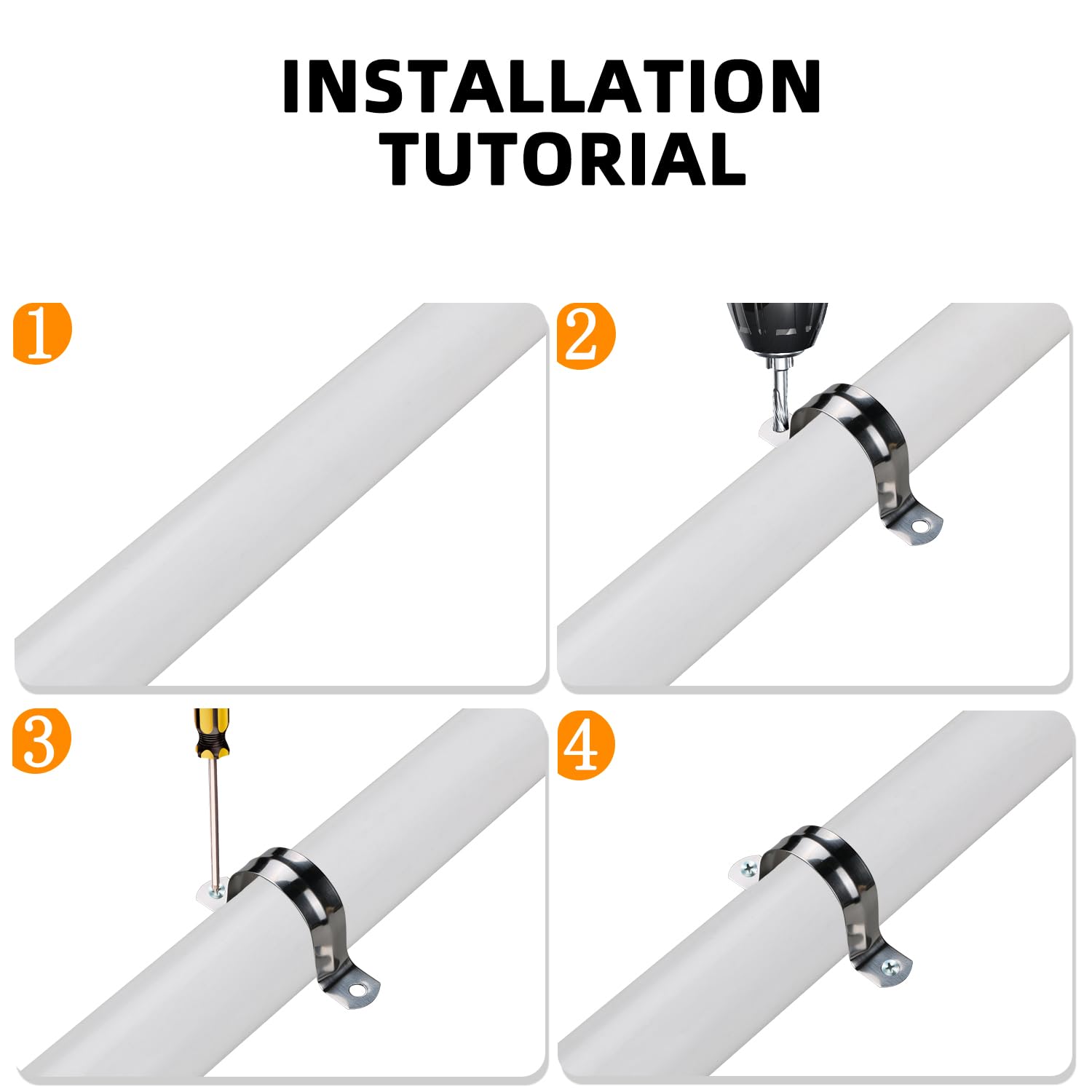 Aopin 100mm Rigid Pipe Strap Clamp 2 Holes Strap U Bracket Tube Strap Tension Clips 201 Stainless Steel, for Pipe Fixing, Silver, 4Pcs 4