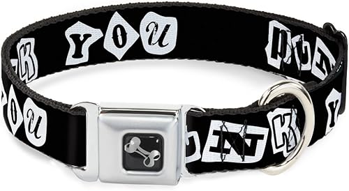 Miniatura 1 de Collar de perro hebilla de cinturón de seguridad punk you negro blanco 9 a 15 pulgadas 1.0 pulgadas ancho