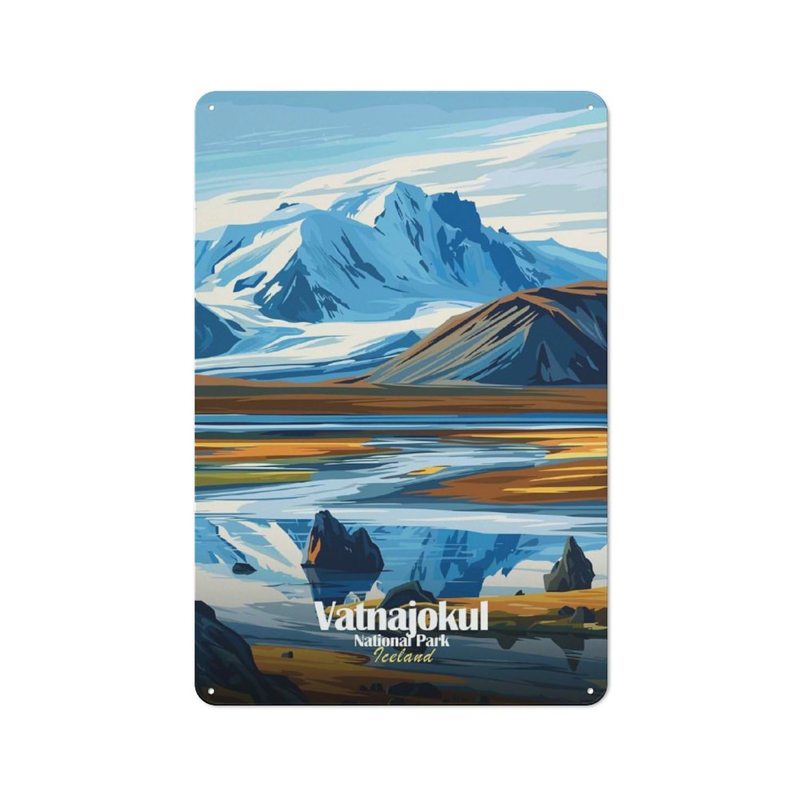Junmoney Vatnajokull National Park Iceland Metal Wall Sign 30X20cm Featuring For Home Bar Wall, Suited To Bar Sign Collectors