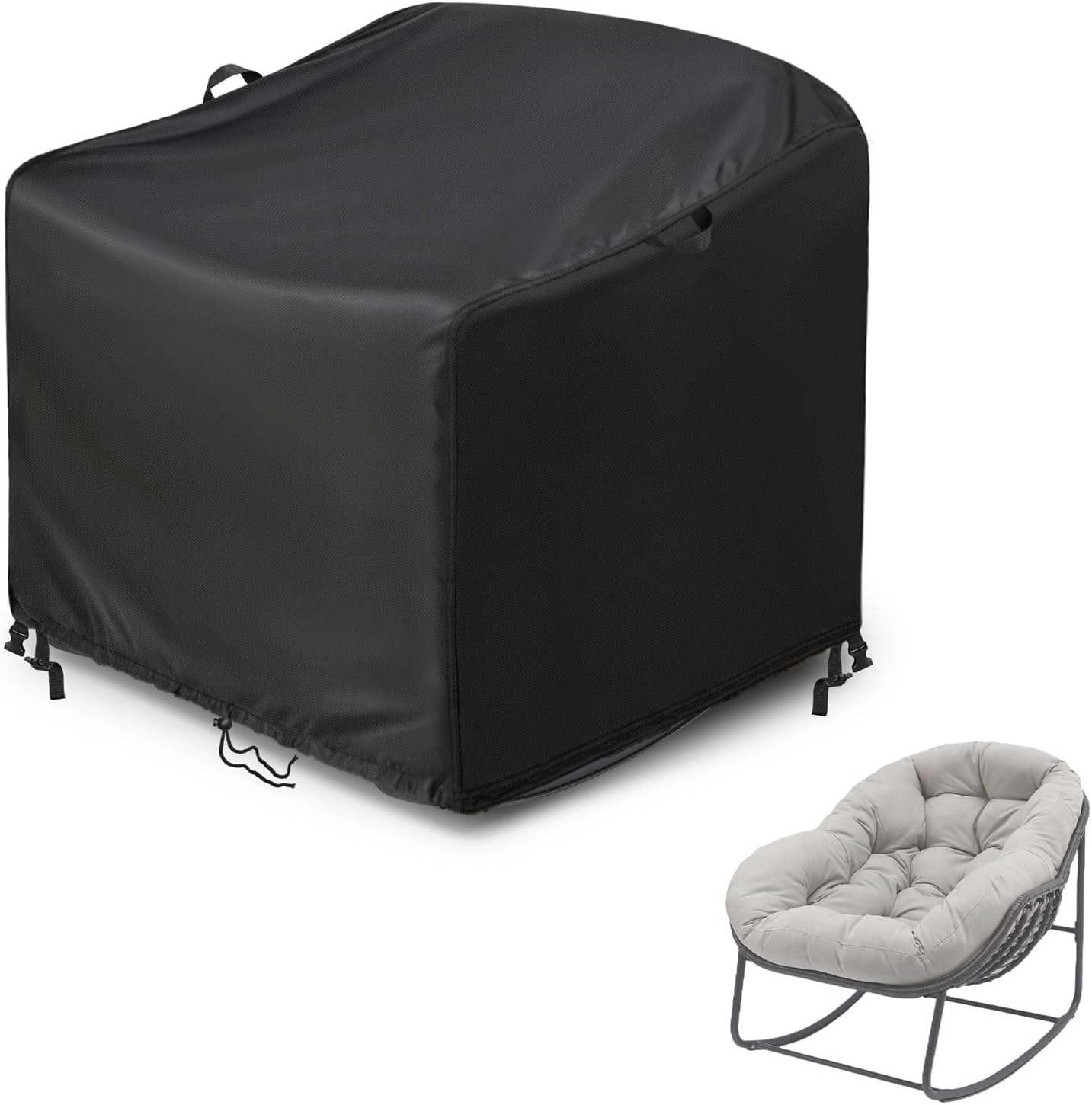 Kasla Patio Chair Cover, Waterproof Heavy Duty Cover for Outdoor Rocking Chair & Papasan Rocking Chair & Rattan Wicker Chair (Black, 44"L×38"W×30"H)