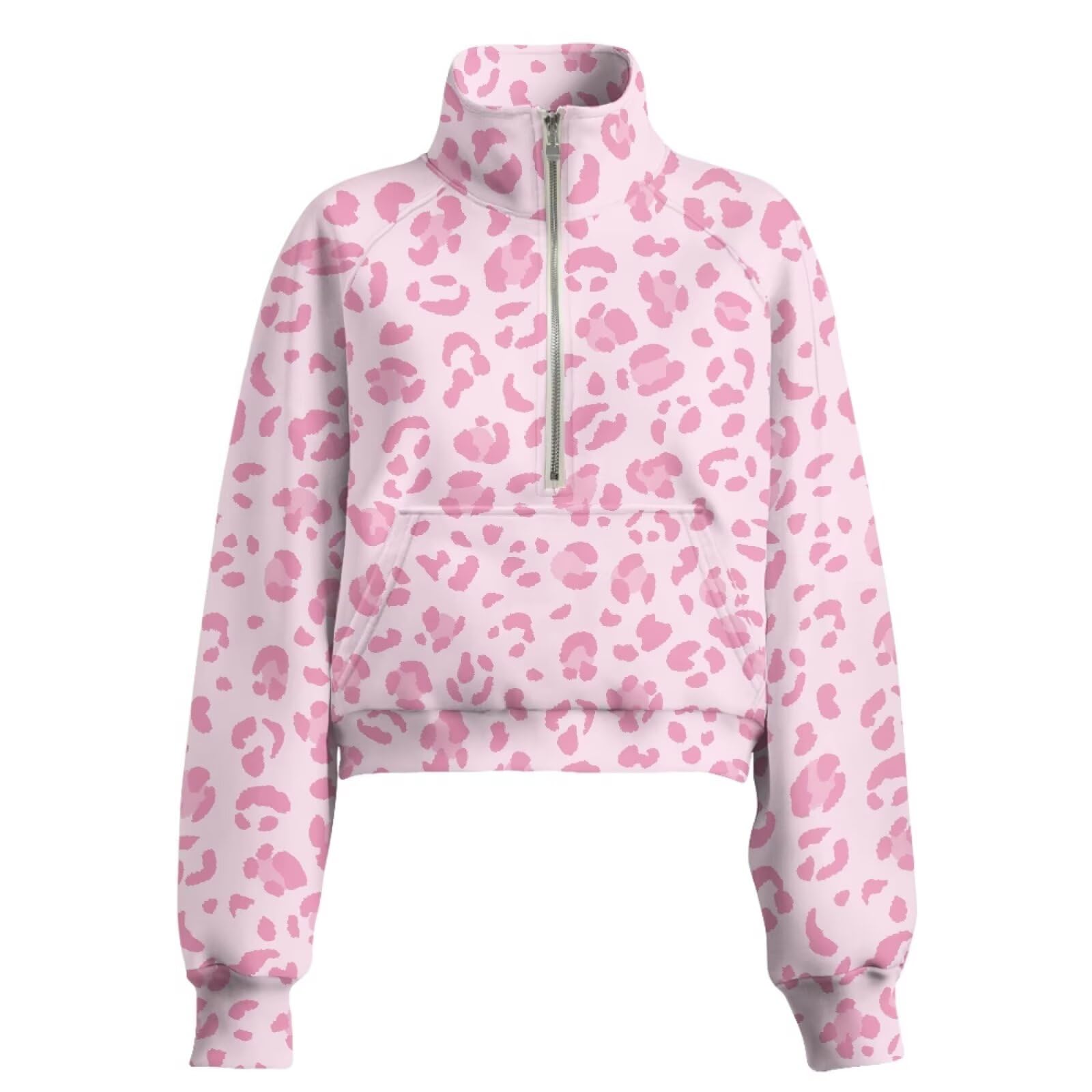 Poceacles Sudadera corta con media cremallera para mujer, con agujero para el pulgar, manga larga, sin capucha, cuello alto falso