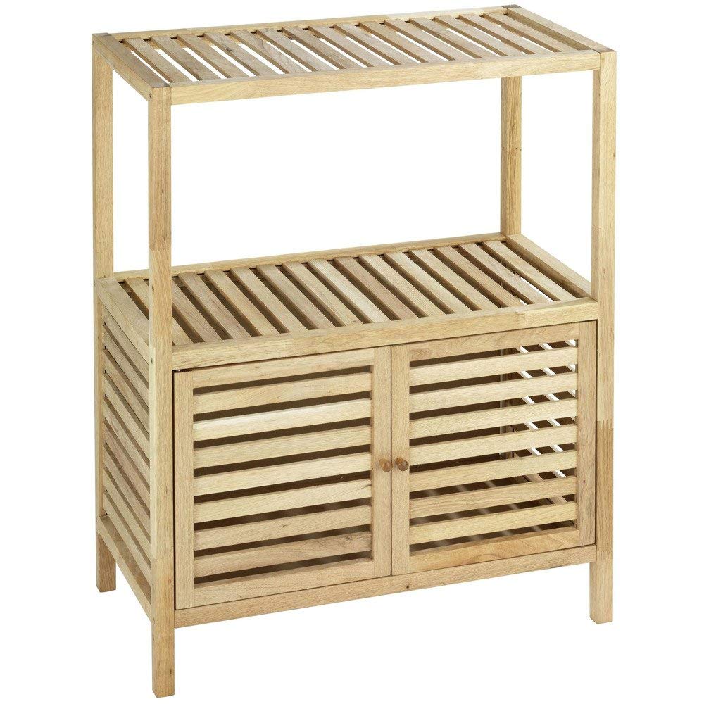 WENKO Norway Bathroom and Household Rack with Two Doors, Walnut Wood, Decorative Storage Shelf, Toilet Utensil Holder, 67.5x86x35.5cm,