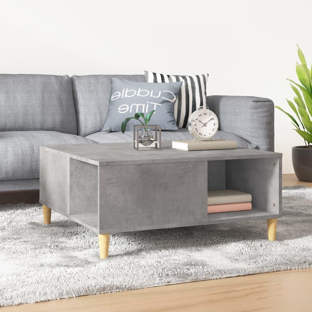 Table basse bois d'ingénierie gris béton 80 cm meuble de salon aux finitions soignées