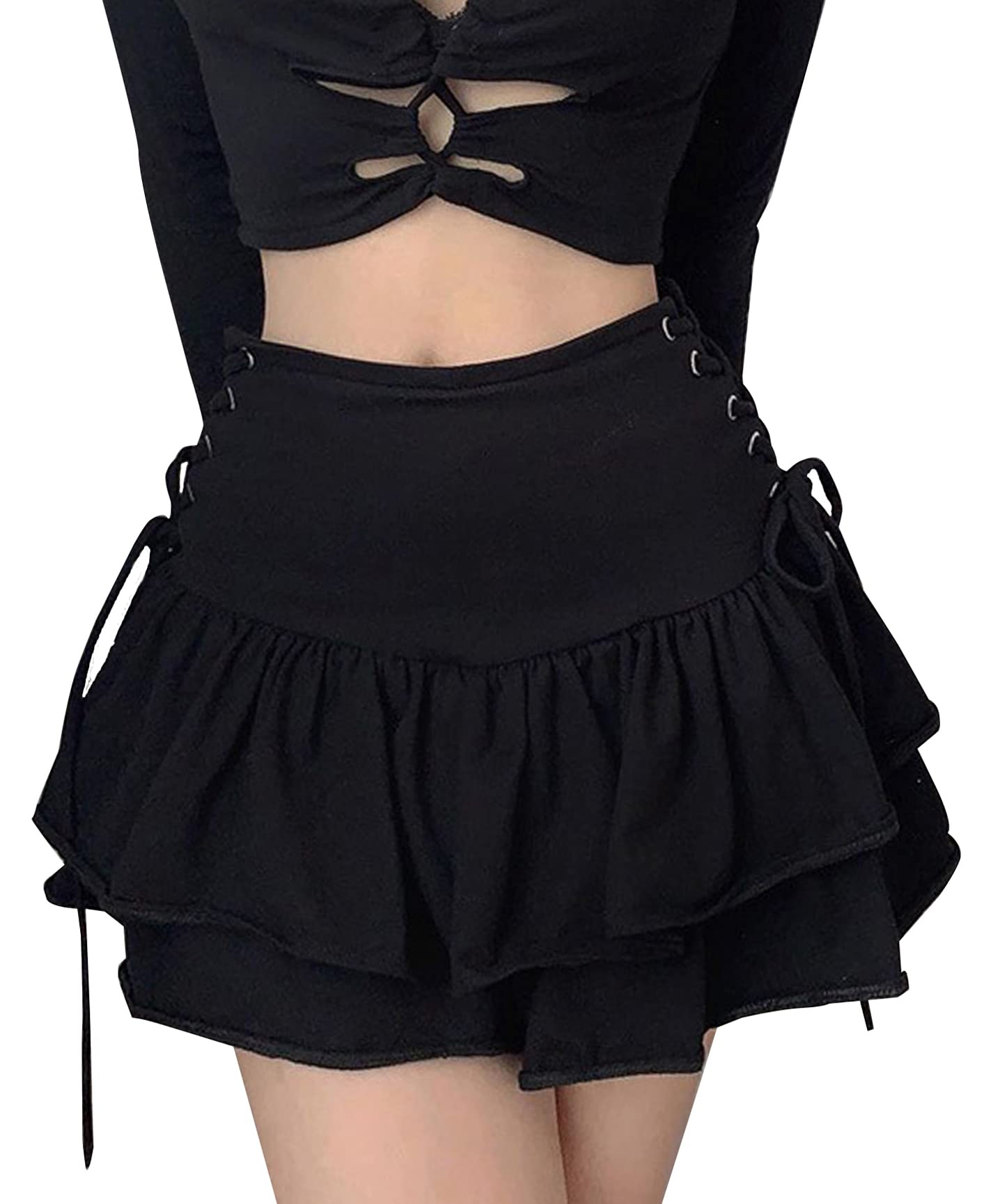 Women Gothic Pleated Mini Skirt Punk High Waist A Line Skirt for Casual Party Cosplay