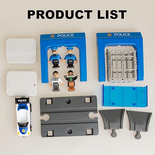Miniatura 4 de Juego de estación de policía, juego de tren de escenas de policía de la ciudad de construcción, compatible con todas las pistas de tren de madera,