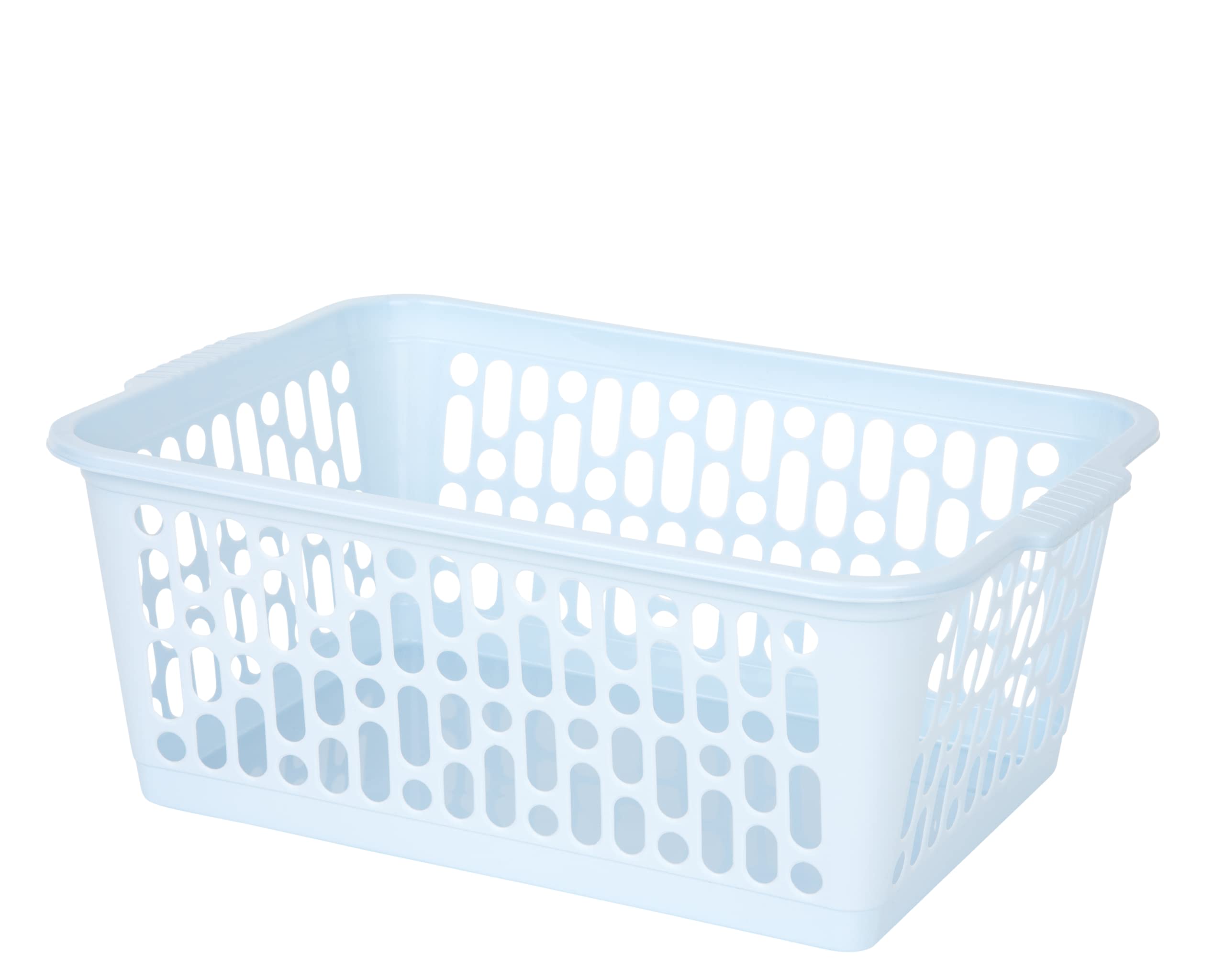 Matangi Plus Rectangular Plastic Storage Basket Small, Medium & Large Handy Basket With Handles Cupboard, Office, Bathroom, Kitchen, School, Under Shelf Storage Home (LARGE, COOL BLUE)