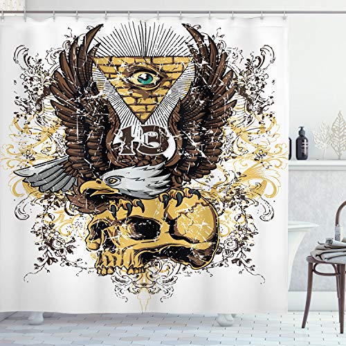 Ambesonne Tattoo Shower Curtain, American Eagle Wings Wide Open Top