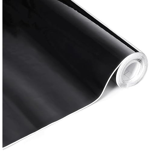 Lypumso High Gloss Black Car Vinyl Wrap Roll 1ft x 10ft Featuring Bubble Free Air-Release Technology Self Adhesive Car Wrap Film Automotive Vinyl Tape Roll for Vehicle Moto Furniture DIY Interior