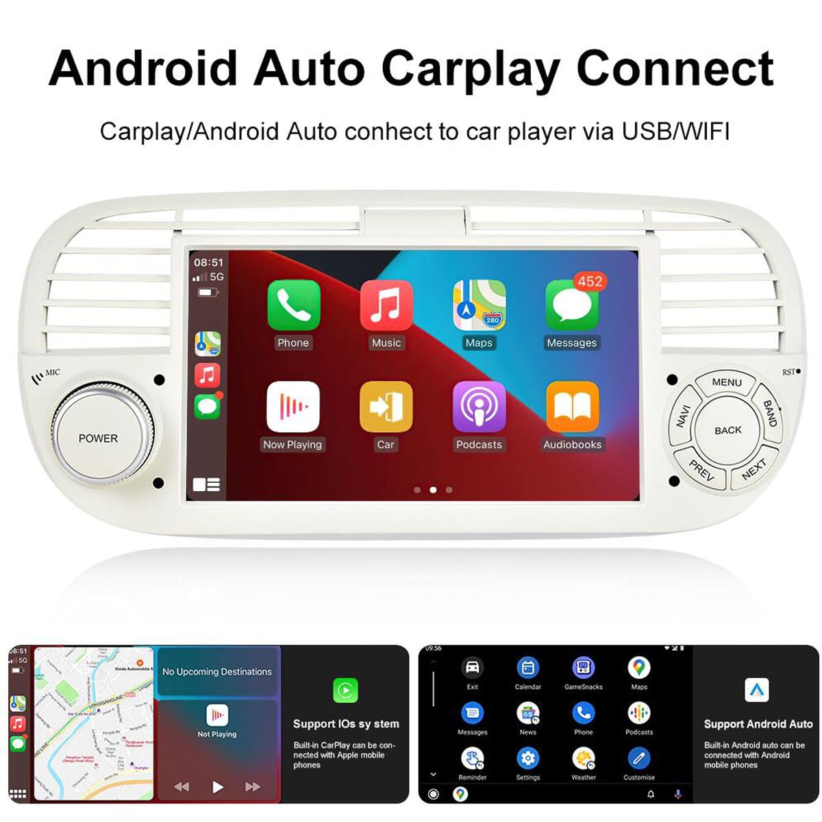 Amazon | フィアット500 2007-2015車載ラジオと無線Carplay Android