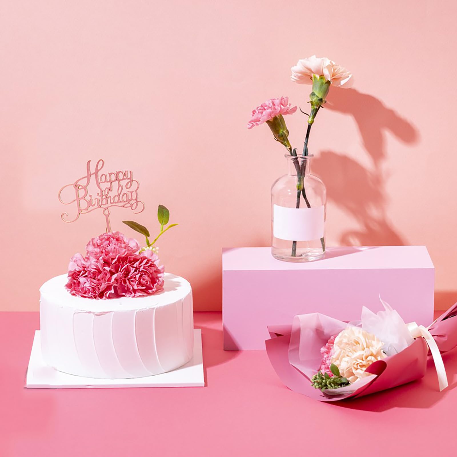 Decoración para tartas de oro rosa, 6 adornos acrílicos para tartas para decoraciones de cumpleaños