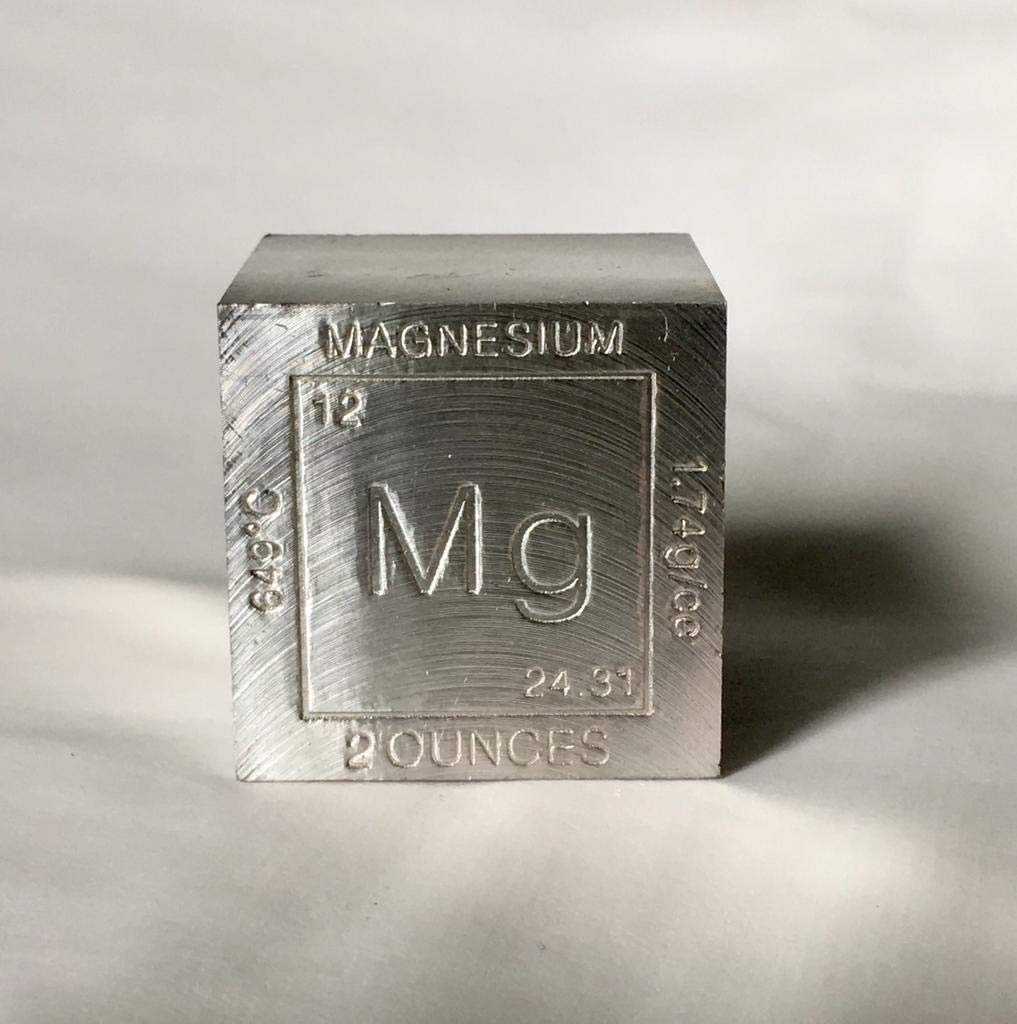 Cubo di magnesio (C) da 2 once (circa 58 grammi) e dati incisi al laser dell'elemento chimico, perfetto per collezionismo, fermacarte, regalo, decorazione, ecc.