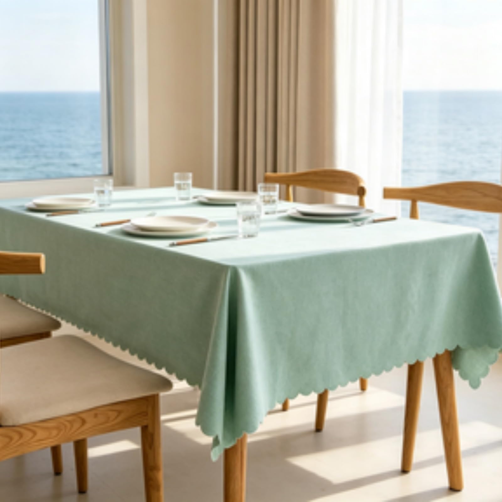 RCYONGQ Tablecloth Table Cloth Wipe Clean Waterproof Stain-Resistant Tablecloth Wipeable Durable Scratch Resistant, Washable For Coffee Kitchen Small Tabletop Decoration(Green,130x220cm)