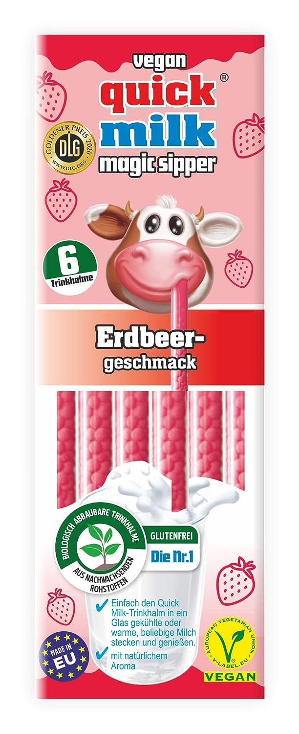 16 confezioni di cannucce Quick Milk da 5 cannucce, fragola, cioccolato, vaniglia e sapore di frutta con protezione per il trasporto