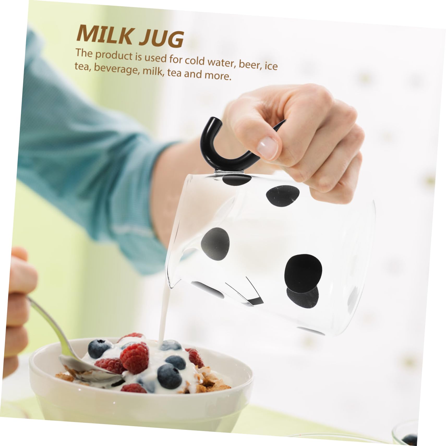 Jarra de Agua de Cristal Forma de Vaca 550ml, 1 Juego | Vidrio Transparente, Vaso y Cuchara, para Agua Fría, Té Helado, Leche y Cerveza