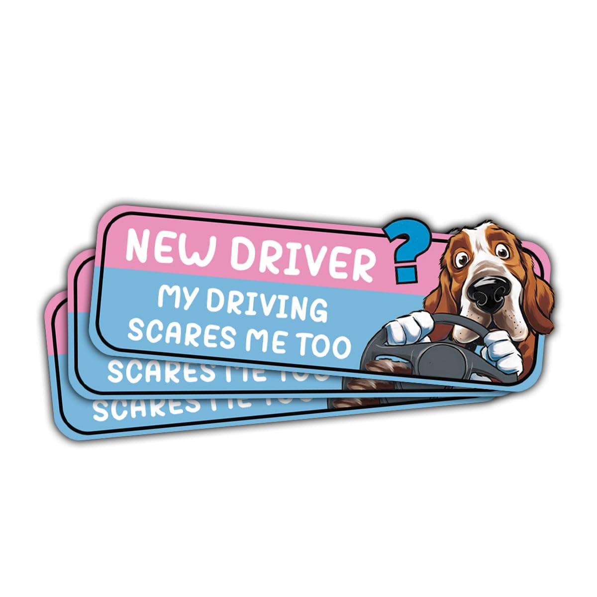 (3 Pcs) Funny Nervous Dog New Driver Sticker - My Driving Scares Me Too Cute Shivering Dog Caution Sign for Cars, Bumper, Water Bottles, Laptops, and
