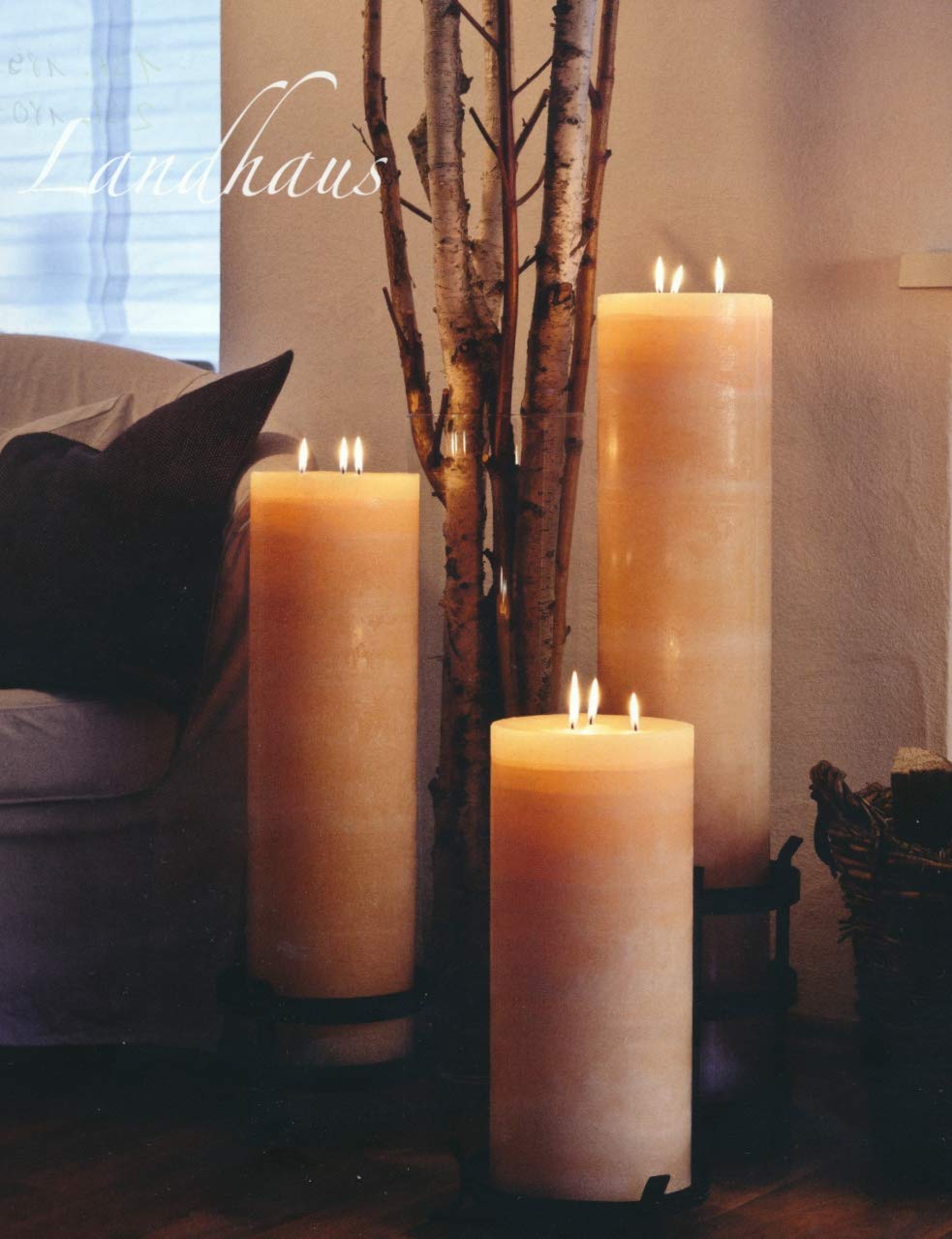 3 Docht Rustic-Kerzen XXL mit Struktur, Farbe: Champagner, Crem, Größe: 20 x 17 cm Ø. Eine schöne Rustik-Kerze für Ihr Zuhause. 3 Wick Pillar Candles. (4005)