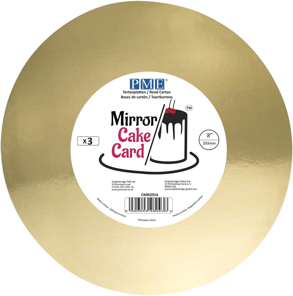 PME Mirror Cake Card, Round, Gold 8", Pack of 3, Standard,