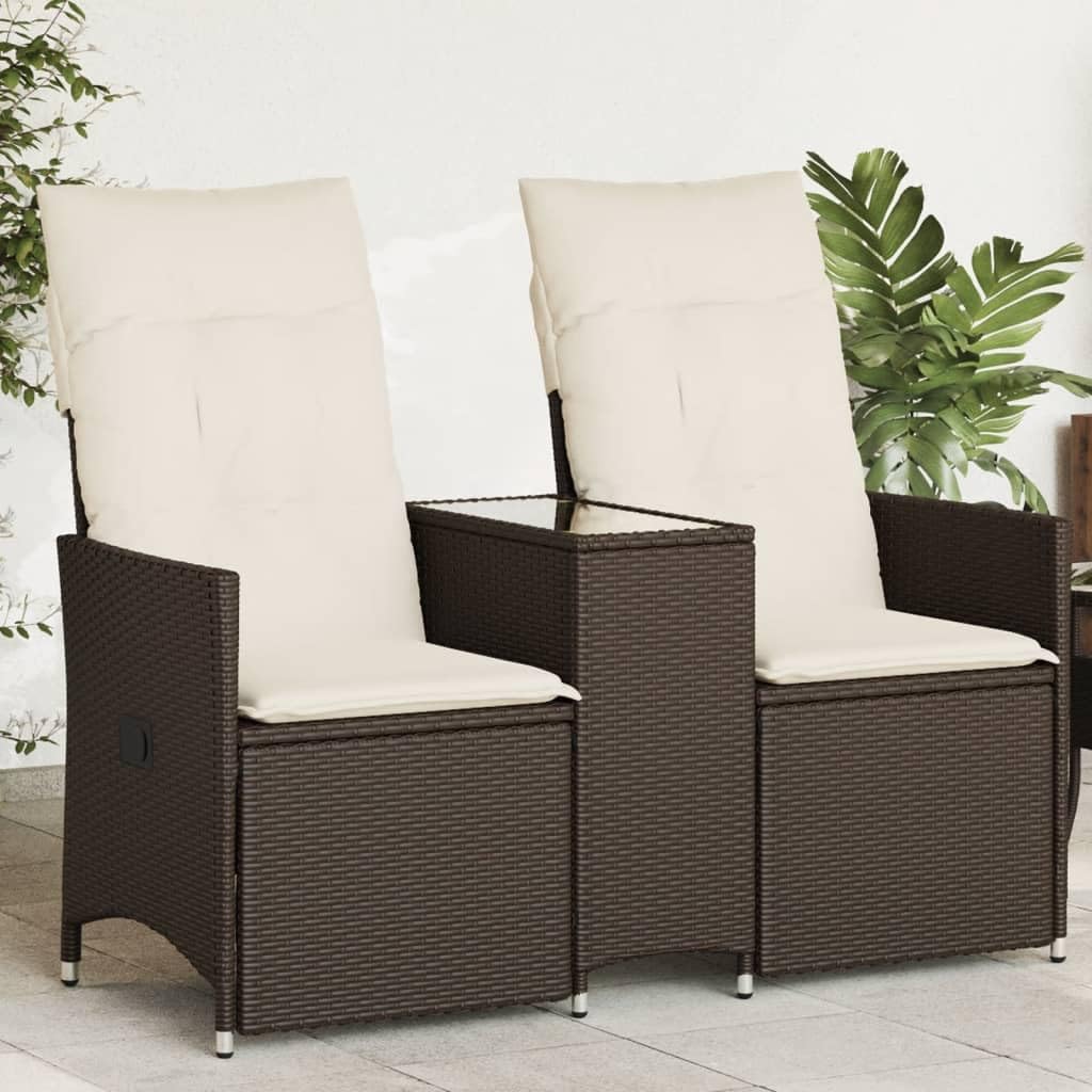 Divano da Giardino 2 Posti con Tavolo, in Polyrattan Marrone, Schienale Regolabile, Set Giardino Esterno, Salotto da Giardino, per Giardino e Terrazzo, Colore Marrone, 130 x 59 x 92 cm